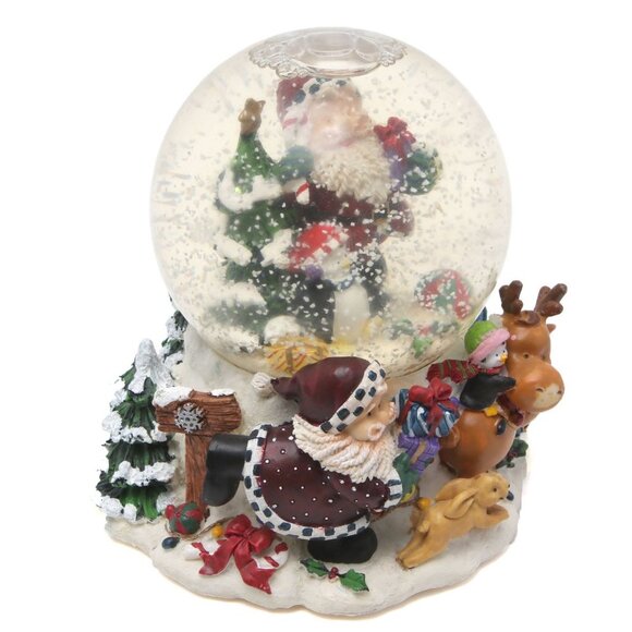 Vintage Santa Christmas Globe Holiday Jingle Bells Glitter Musical Resin Red - Picture 7 of 8